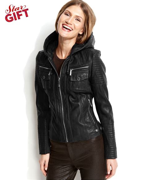 michael kors hooded leather jacket|michael kors ladies winter coats.